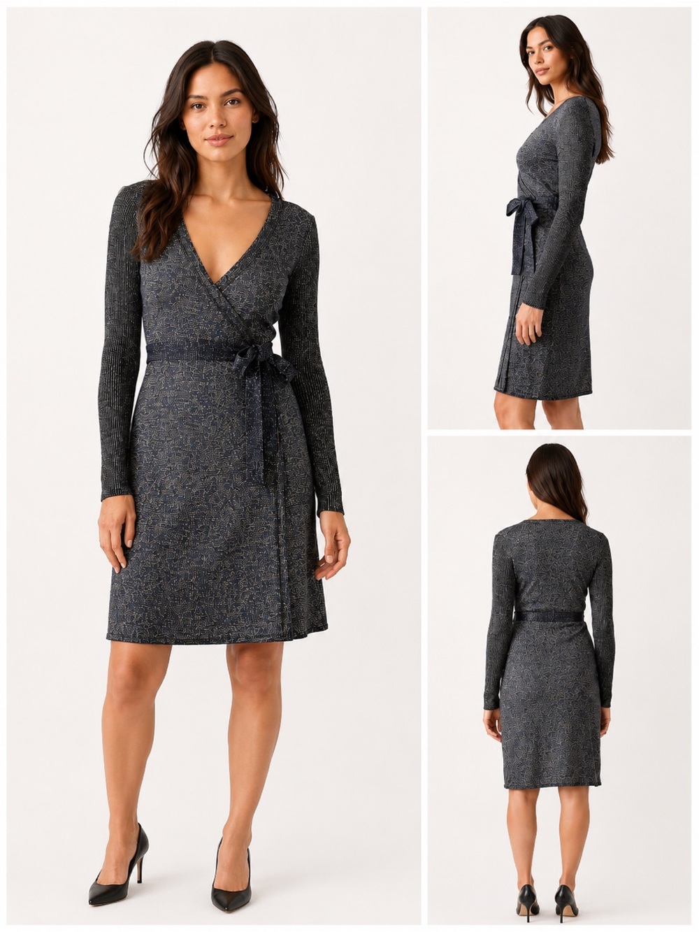 Diane von Furstenberg Evelyn Metallic Knit Wrap Dress Size S